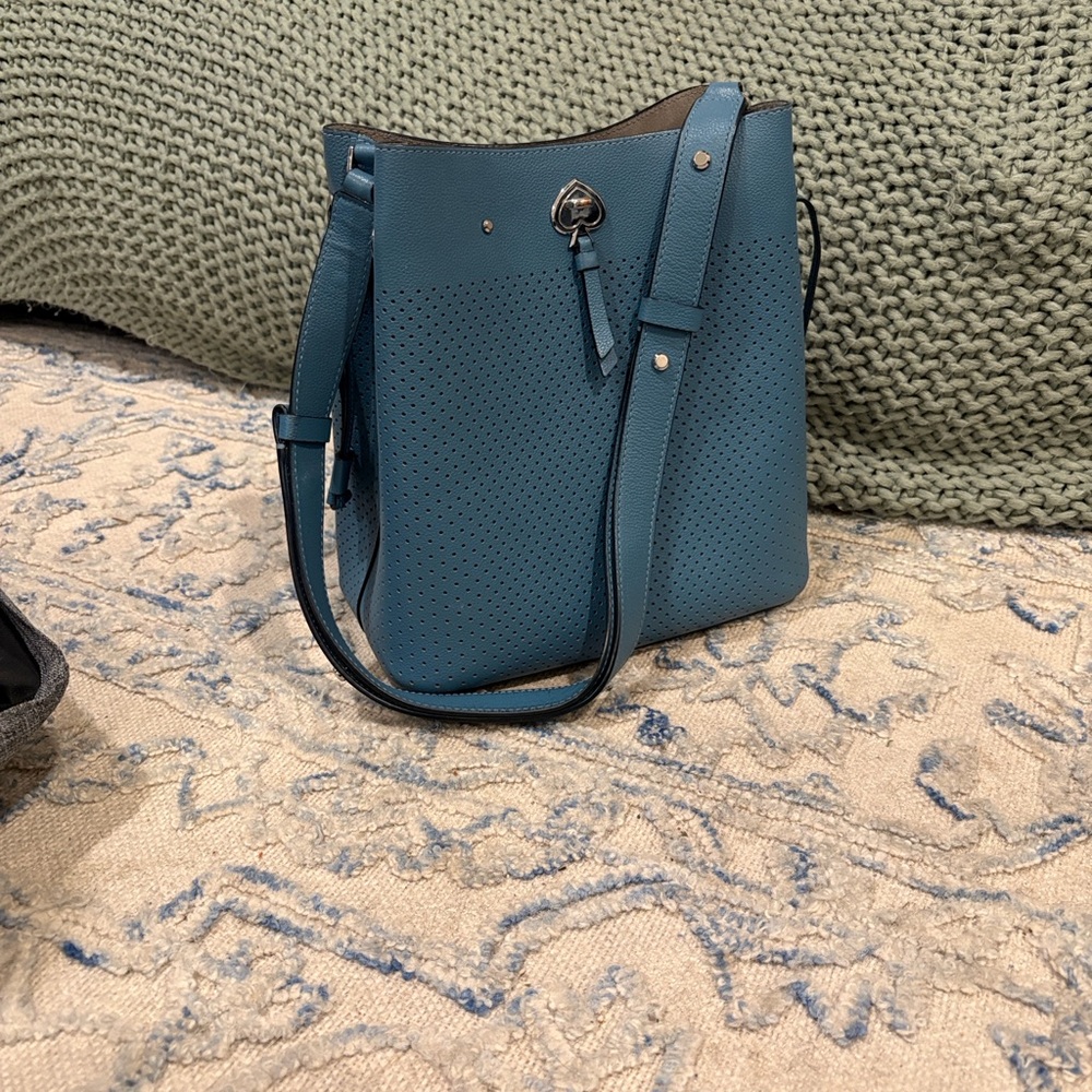 Kate Spade Marti Blue Leather Perforated Large Bucket Bag